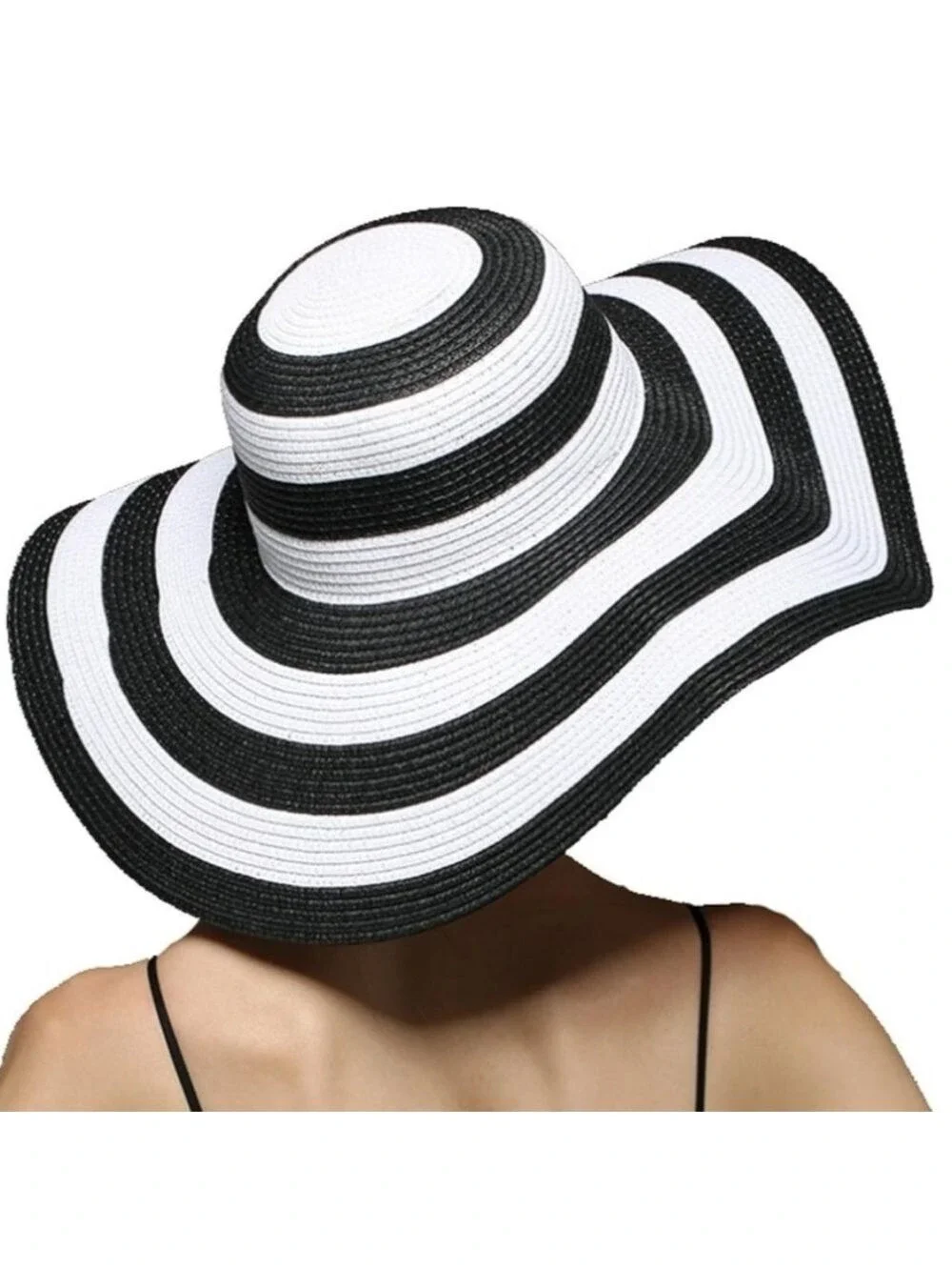 Serra Black and White Striped Paper/Poly Sun Hat NWT